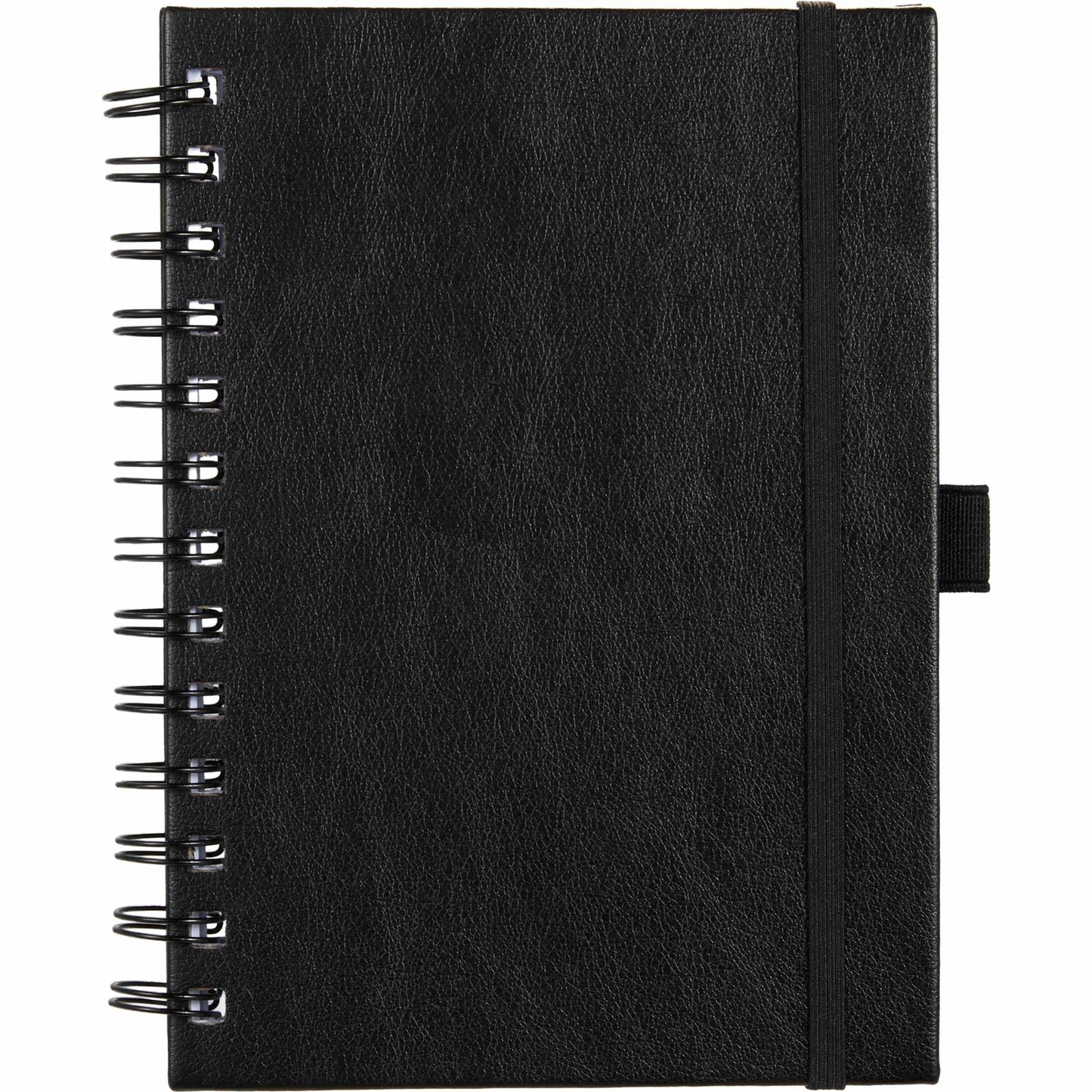 Front View of Black 5” x 7” FSC® Recycled Morano Spiral Journal plain