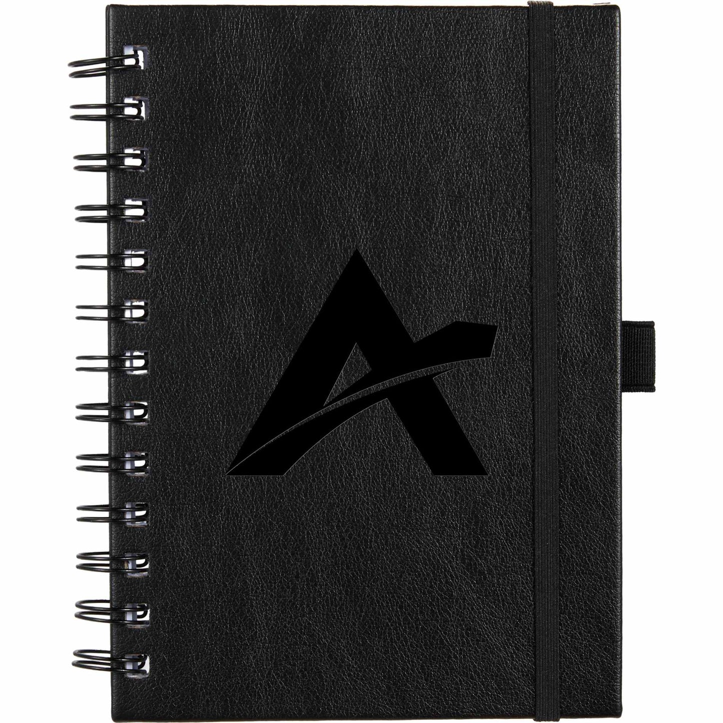Front View of Black 5” x 7” FSC® Recycled Morano Spiral Journal