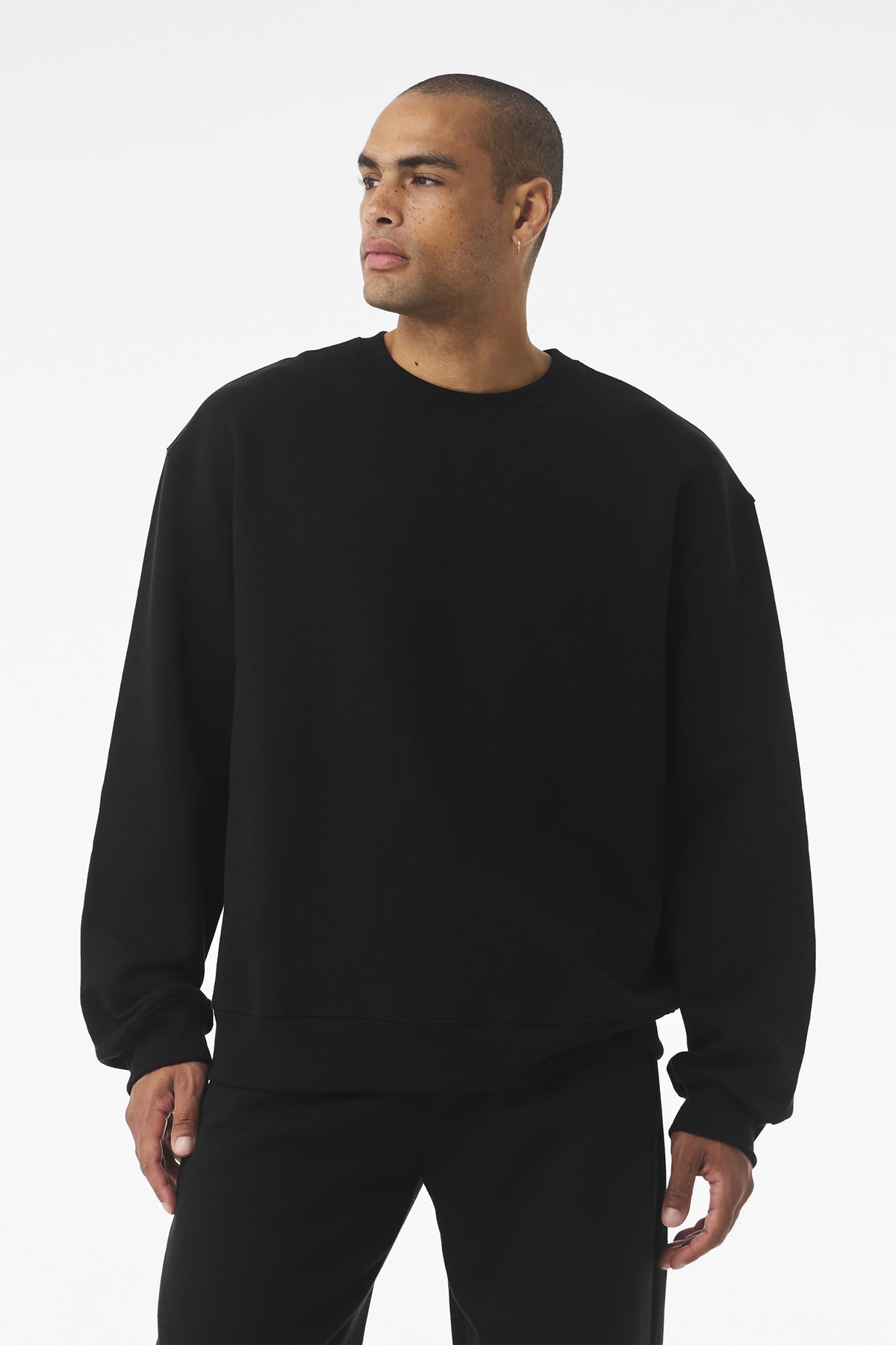 Front View of Black BELLA+CANVAS Unisex 10-Ounce Heavyweight Crewneck Sweatshirt BC4711