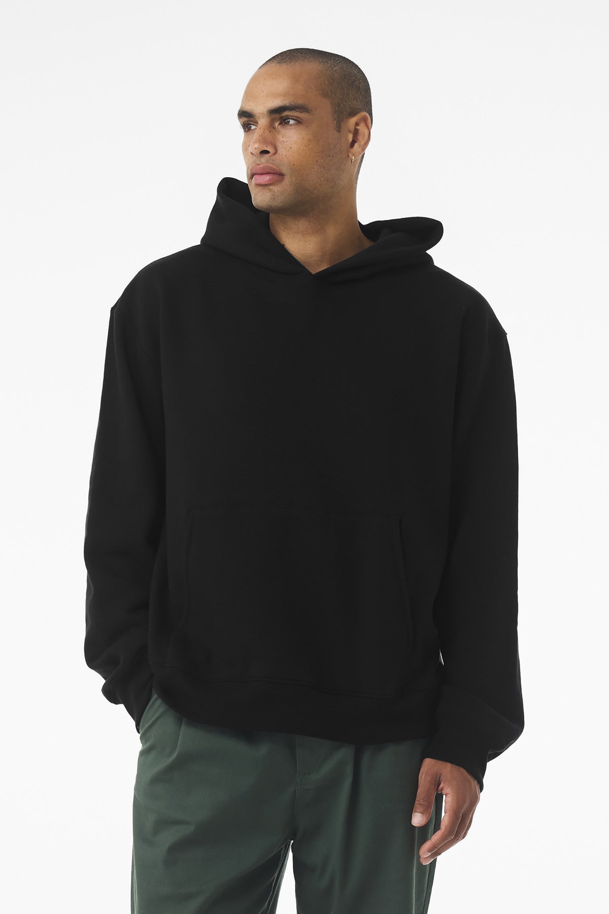 Front View of Black BELLA+CANVAS Unisex 10-Ounce Heavyweight Pullover Hoodie BC4719