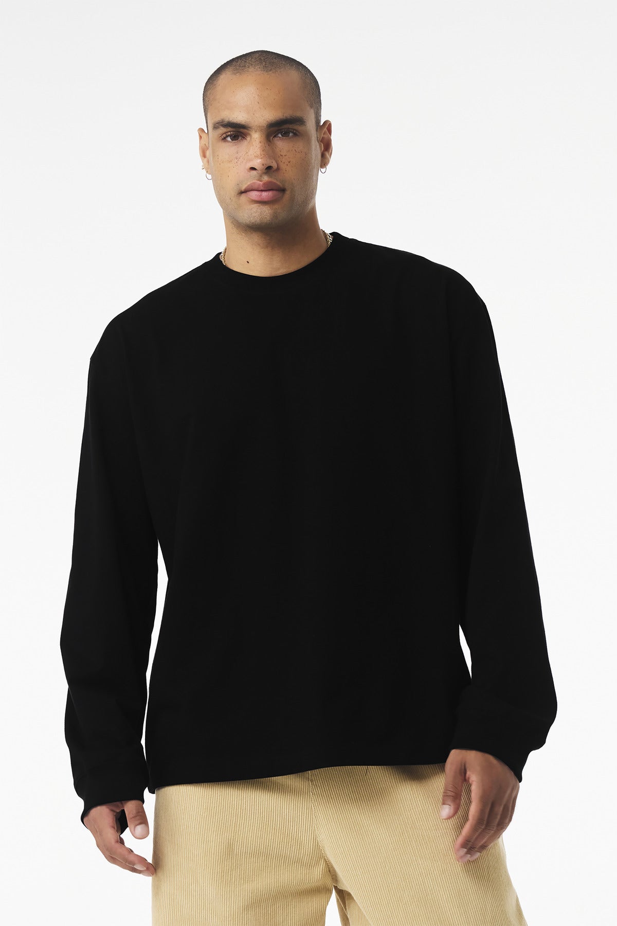 Front View of Black BELLA+CANVAS Unisex 7.5-Ounce Heavyweight Long Sleeve Tee BC4651