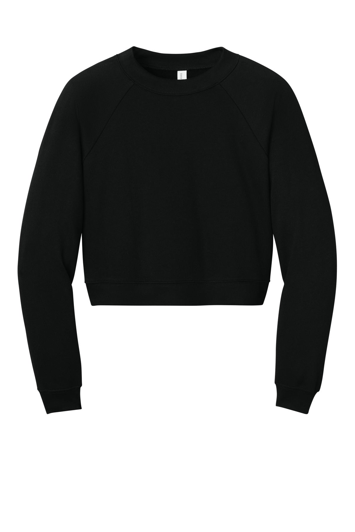Front View of Black BELLA+CANVAS Women's Raglan Pullover Sponge Fleece BC7505