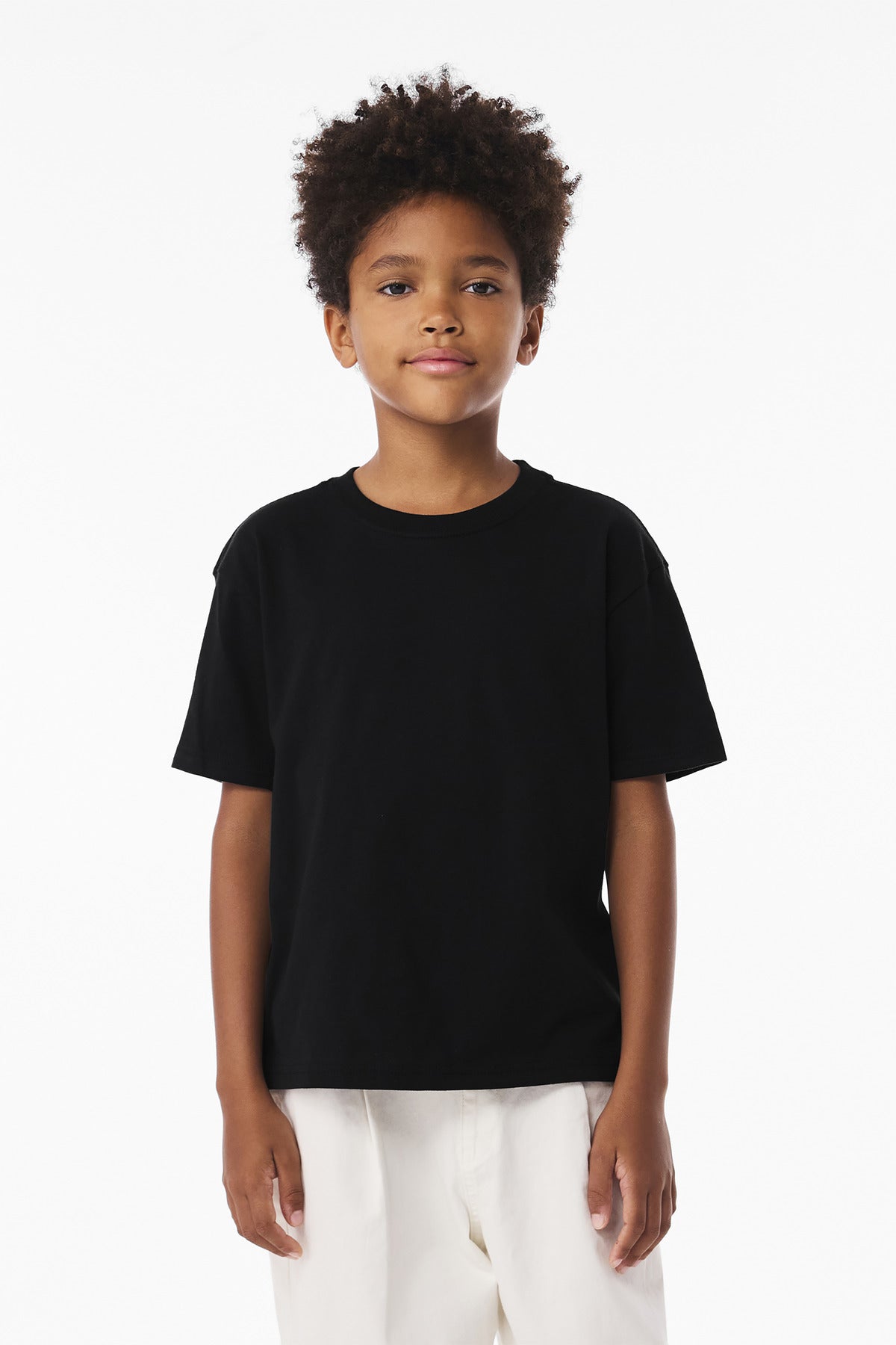 Front View of Black BELLA+CANVAS Youth 6-Ounce Heavyweight Tee BC3010Y