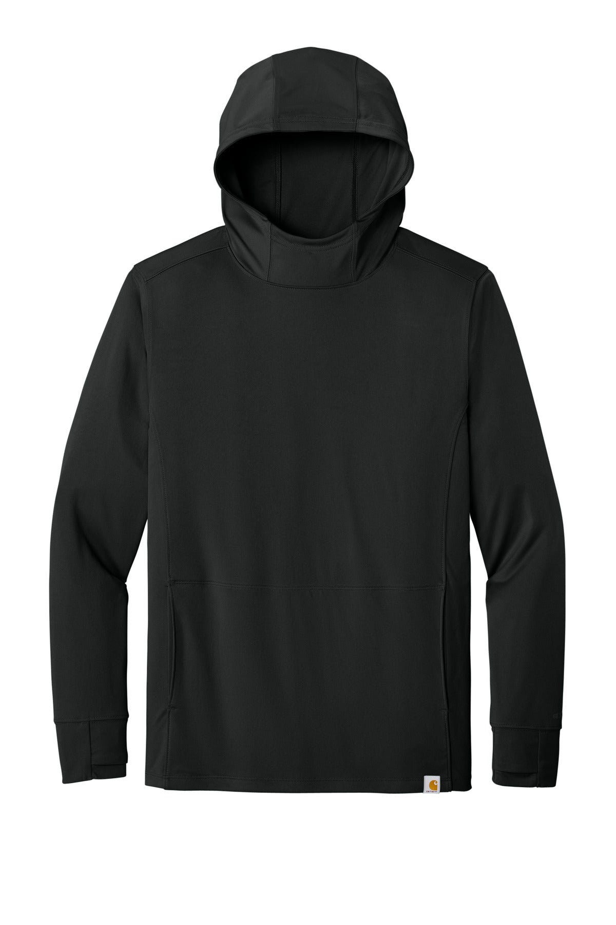Front View of Black Carhartt Force Sun Defender Long Sleeve Hooded T-Shirt CT106923