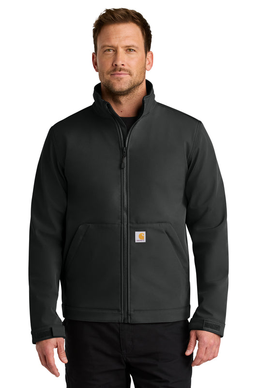 Front View of Black Carhartt Rain Defender Soft Shell Jacket CT106438