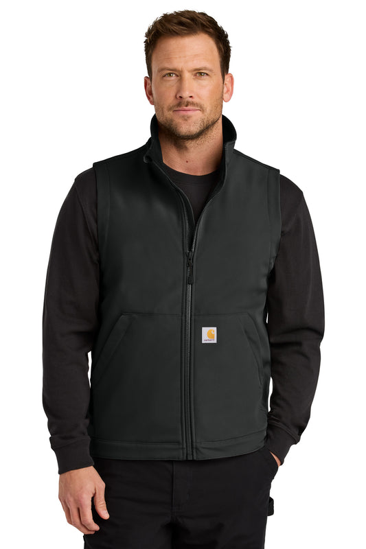 Front View of Black Carhartt Rain Defender Soft Shell Vest CT106439