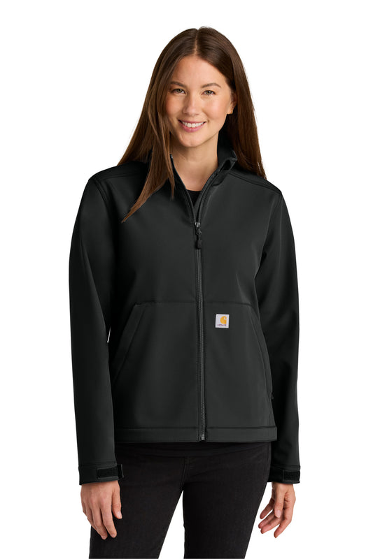Front View of Black Carhartt Women's Rain Defender Soft Shell Jacket CT107115
