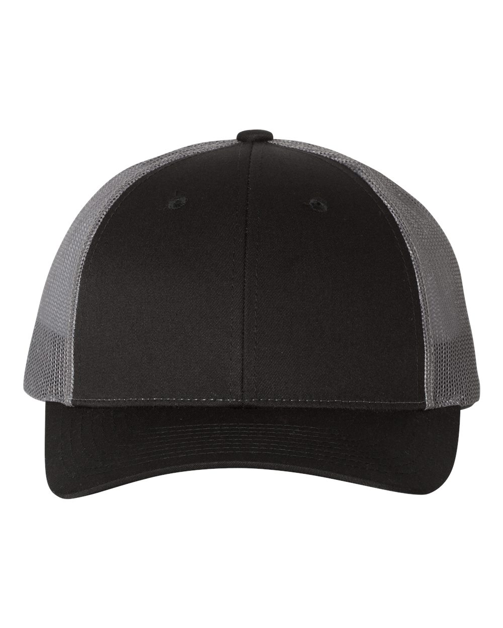 Front View of Black/ Charcoal Low Pro Trucker Cap - 115
