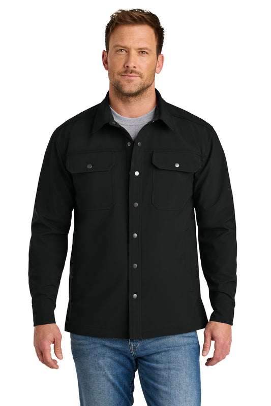 Front View of Black CornerStone Soft Shell Shirt Jacket CSJ73