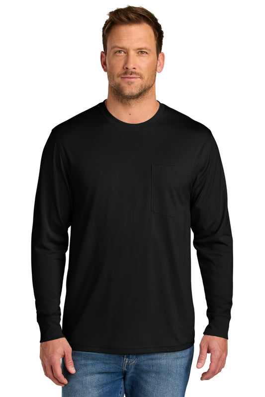 Front View of Black CornerStone Workwear Pro Long Sleeve Pocket Tee CS440LSP
