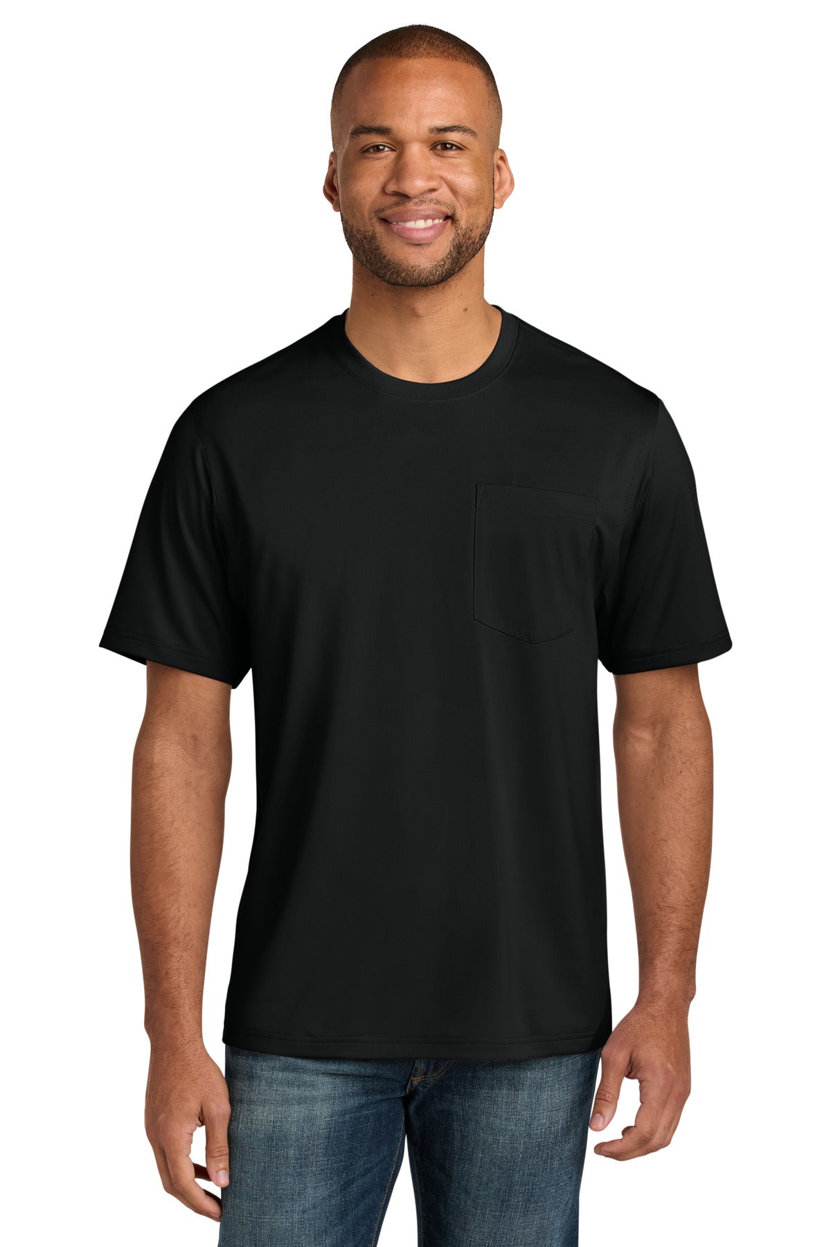 Front View of Black CornerStone Workwear Pro Short Sleeve Pocket Tee CS440P