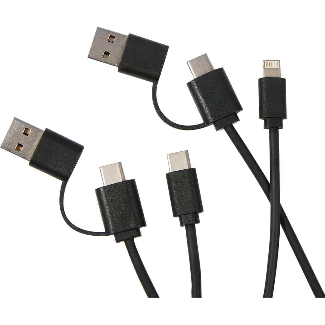 Front View of Black Dual Power Long Charging Cable Kit