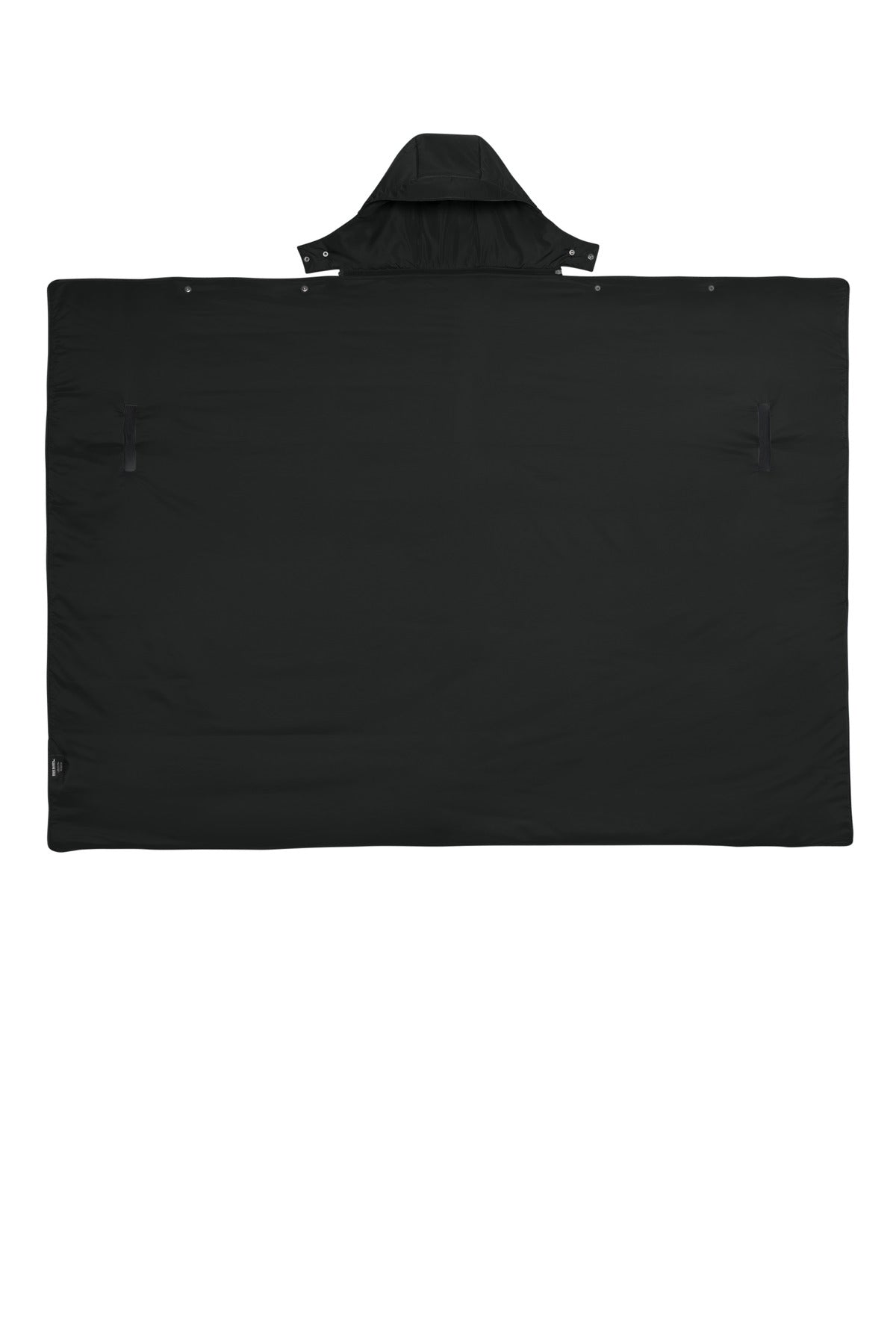 Front View of Black Eddie Bauer Puffy Camp Poncho EB755