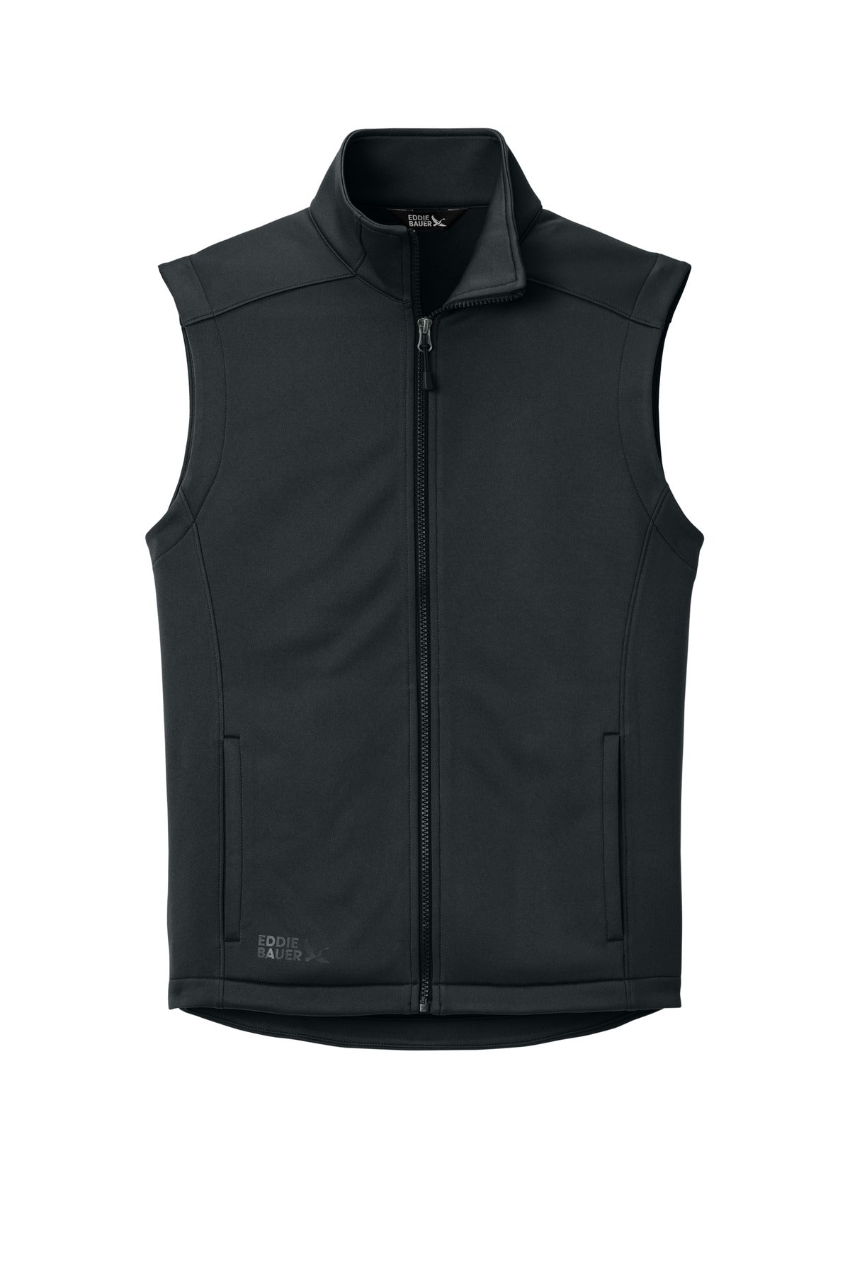 Front View of Black Eddie Bauer Smooth Mid Layer Fleece Vest EB2560