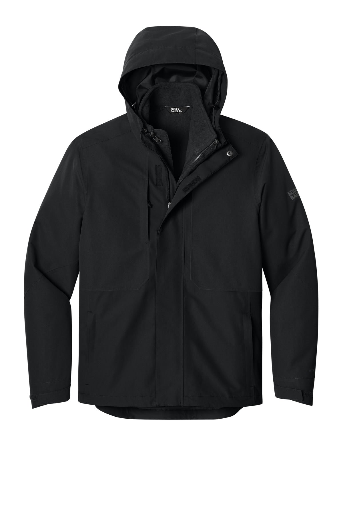 Front View of Black Eddie Bauer WeatherEdge Ridge 3-in-1 Jacket EB658