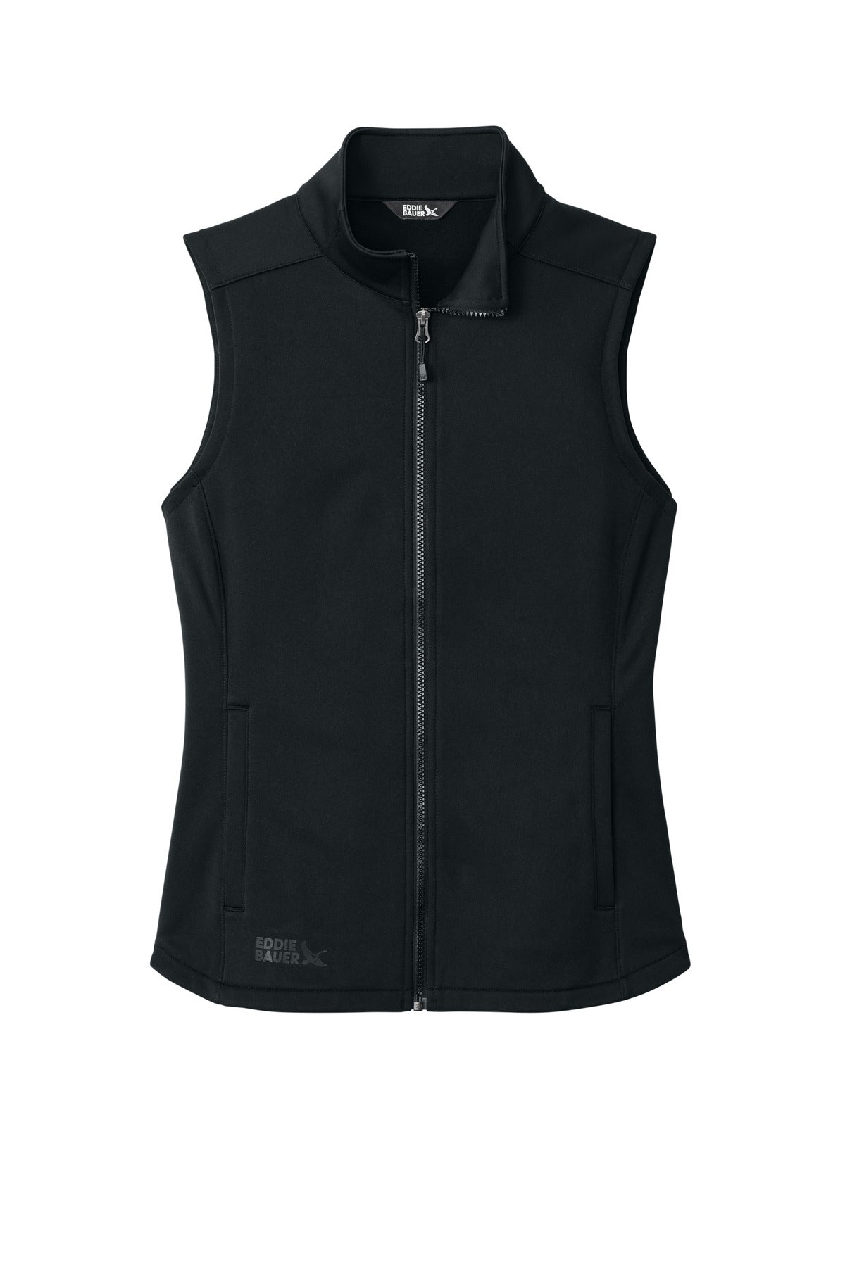 Front View of Black Eddie Bauer Women's Smooth Mid Layer Fleece Vest EB2570