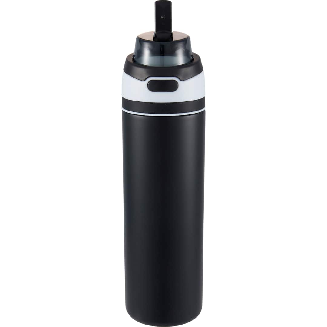 Front View of Black Elvin 28oz Recycled Stainless Flip Straw Bottle plain