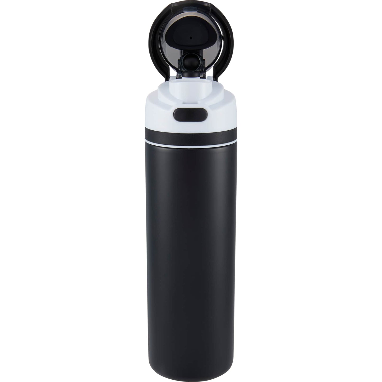 Front View of Black Elvin 28oz Recycled Stainless Flip Straw Bottle plain