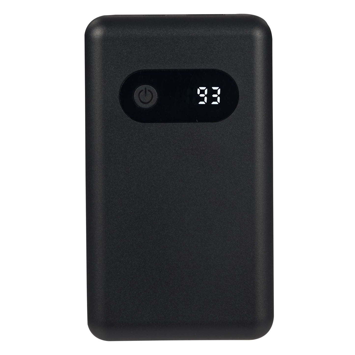 Front View of Black Find My 5000 mAh 18W PD Power Bank/Digital Display plain