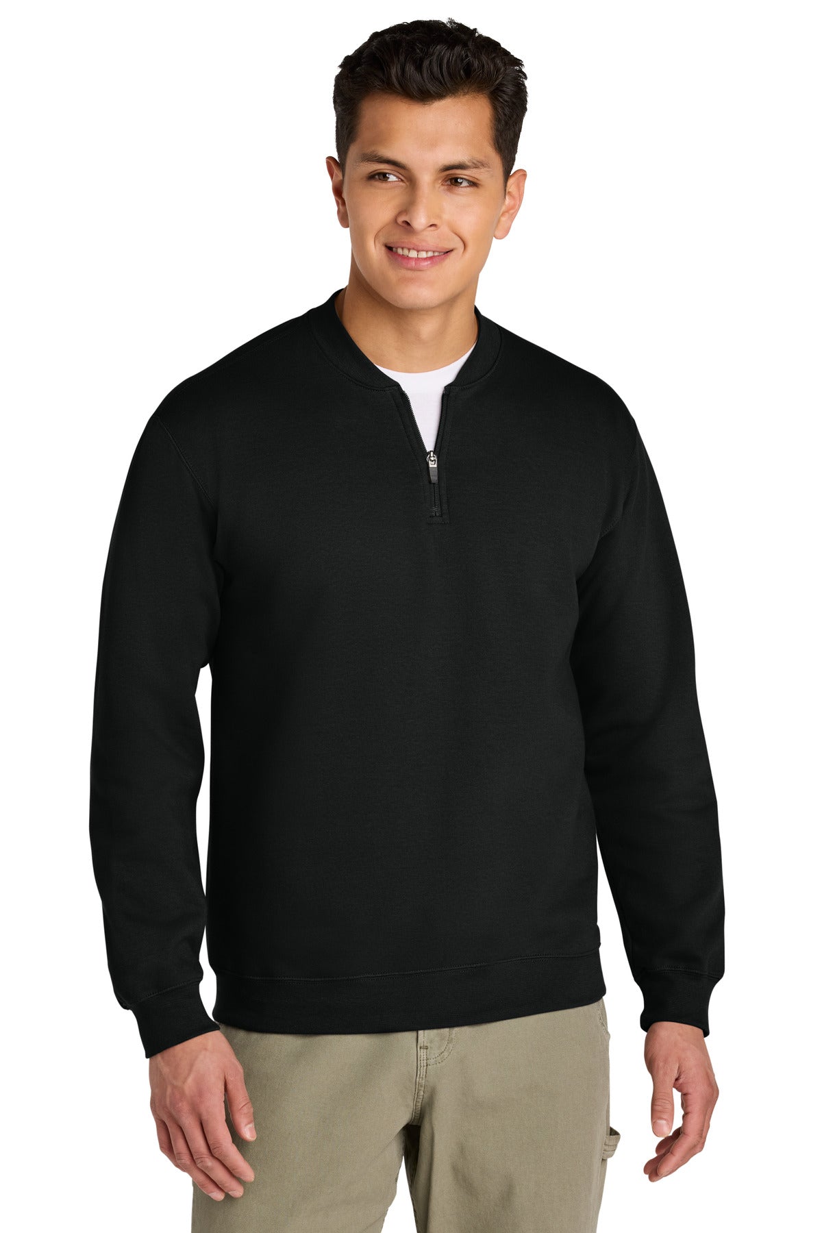 Front View of Black Gildan Softstyle Midweight Fleece 1/4-Zip SF008