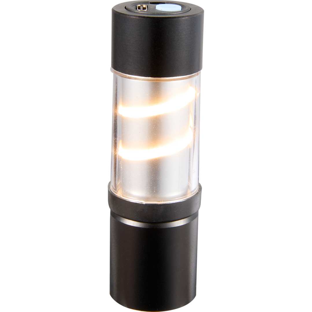 Front View of Black Mini Spiral Filament 100 Lumens Lantern Flashlight plain