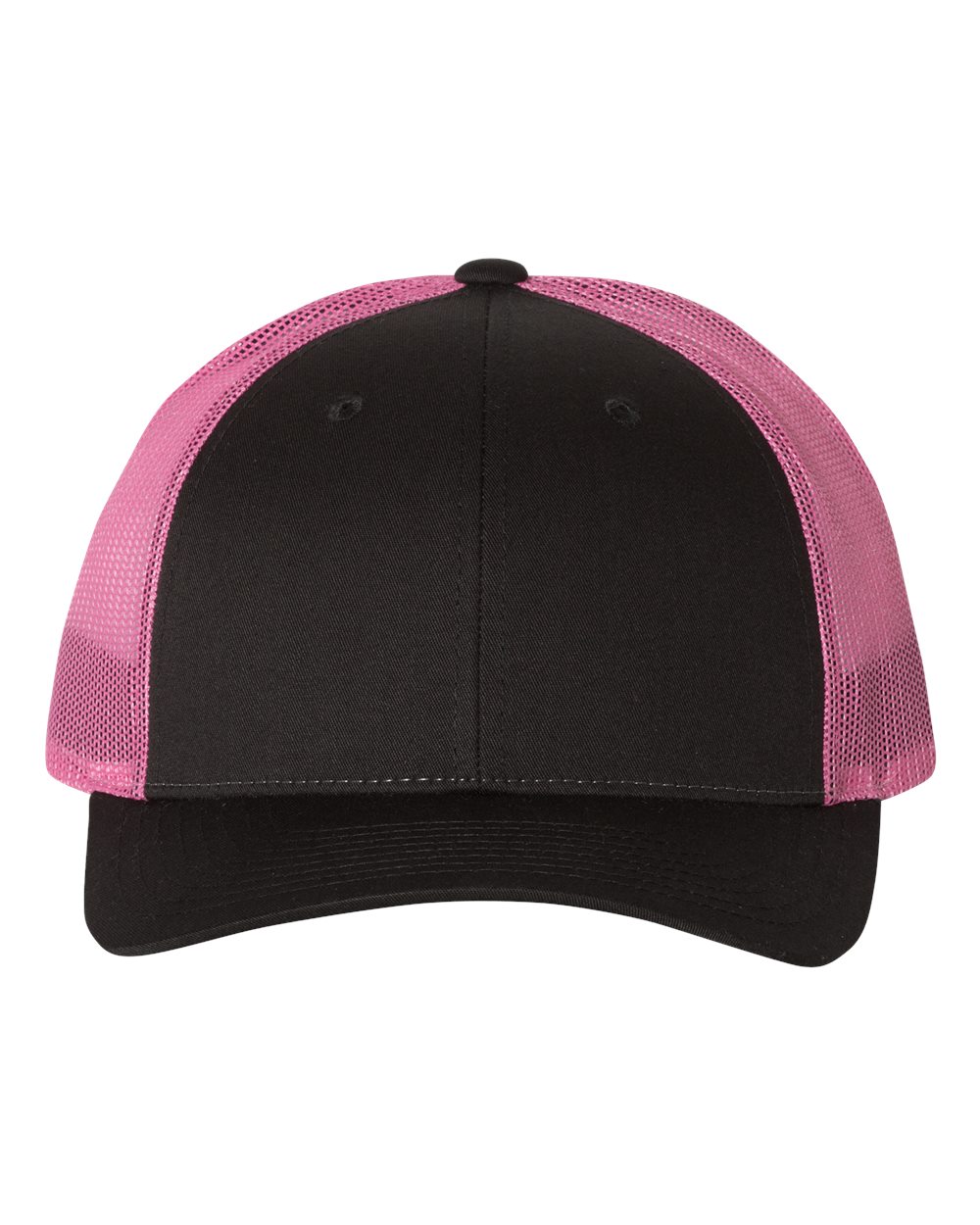 Front View of Black/ Neon Pink Low Pro Trucker Cap - 115