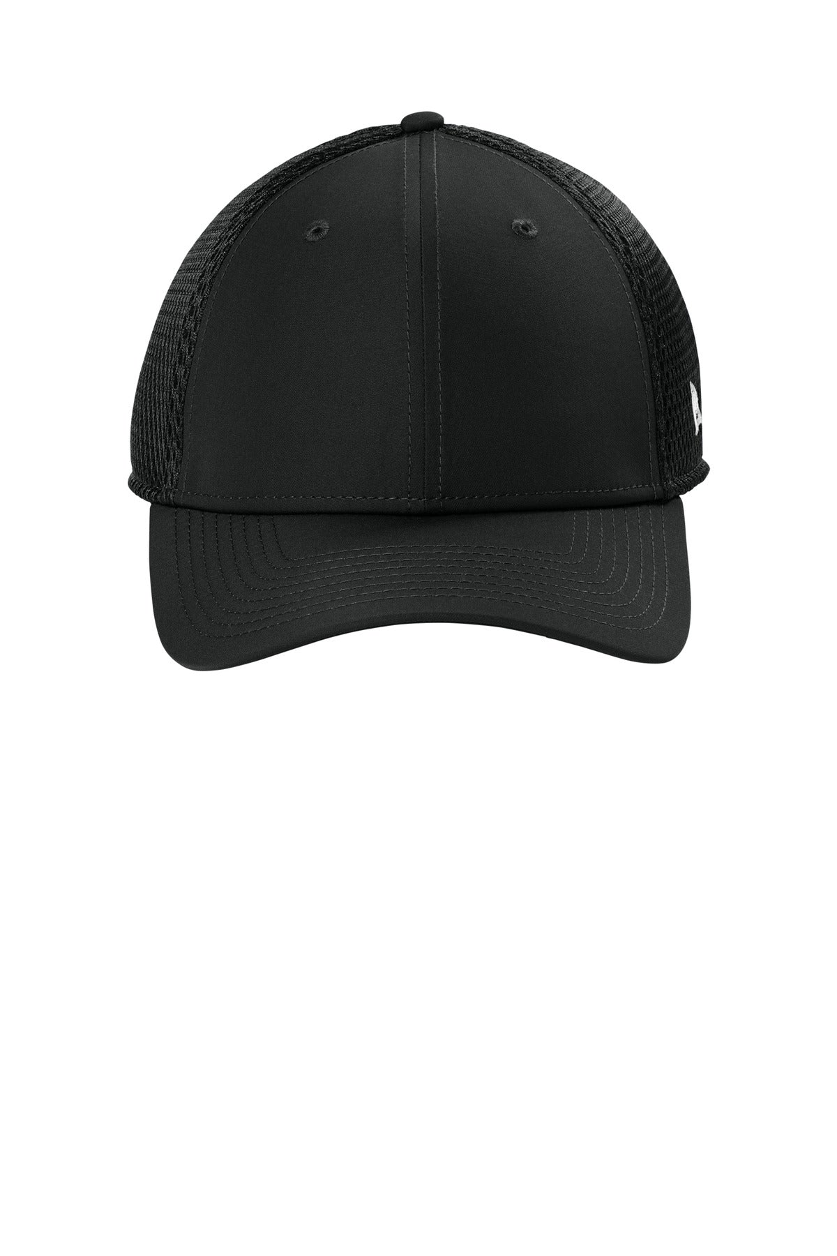 Front View of Black New Era 39THIRTY Performance Stretch Mesh Cap NE1130
