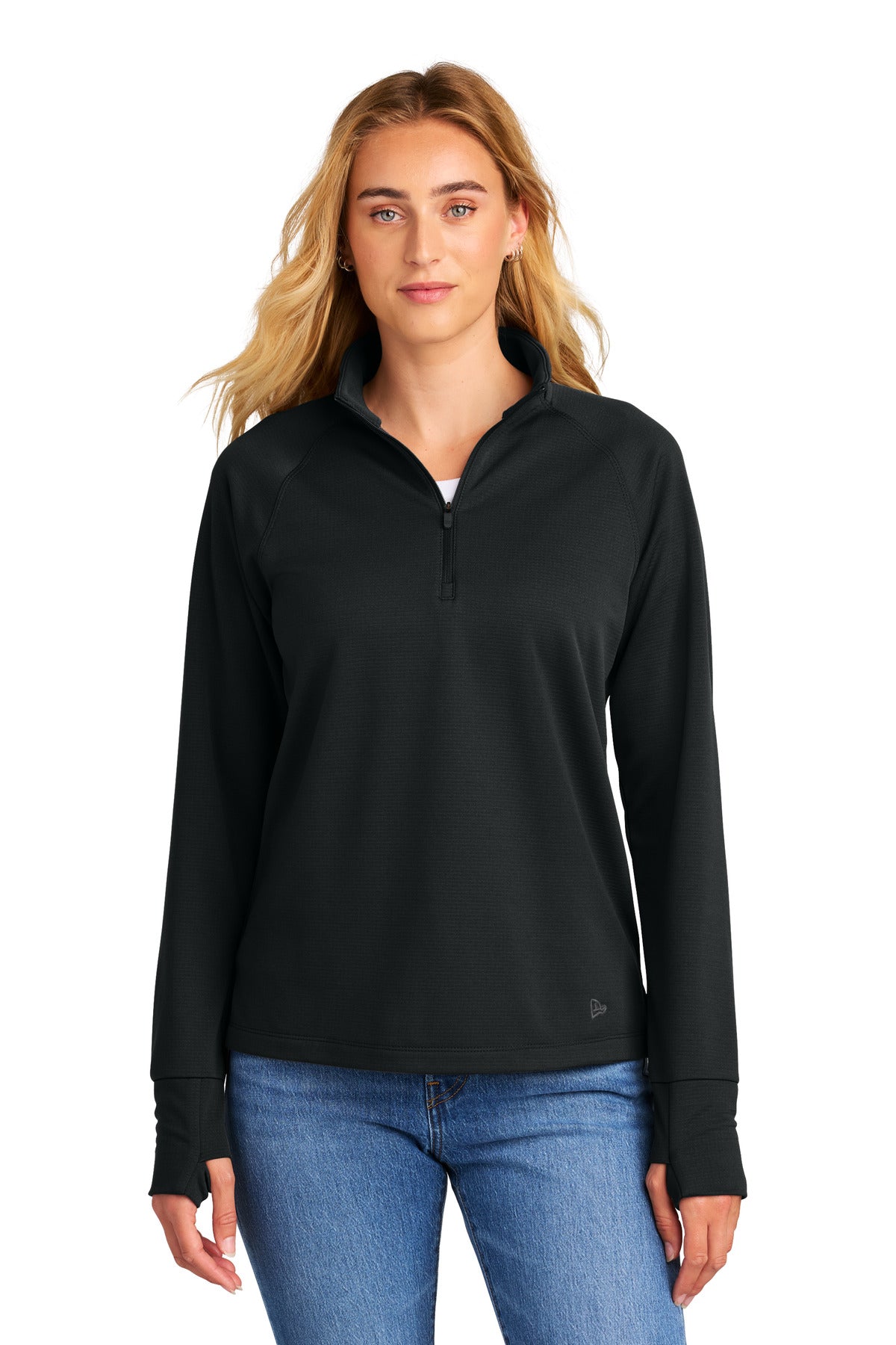 Front View of Black New Era Women's Stand Out 1/4-Zip LNEA515