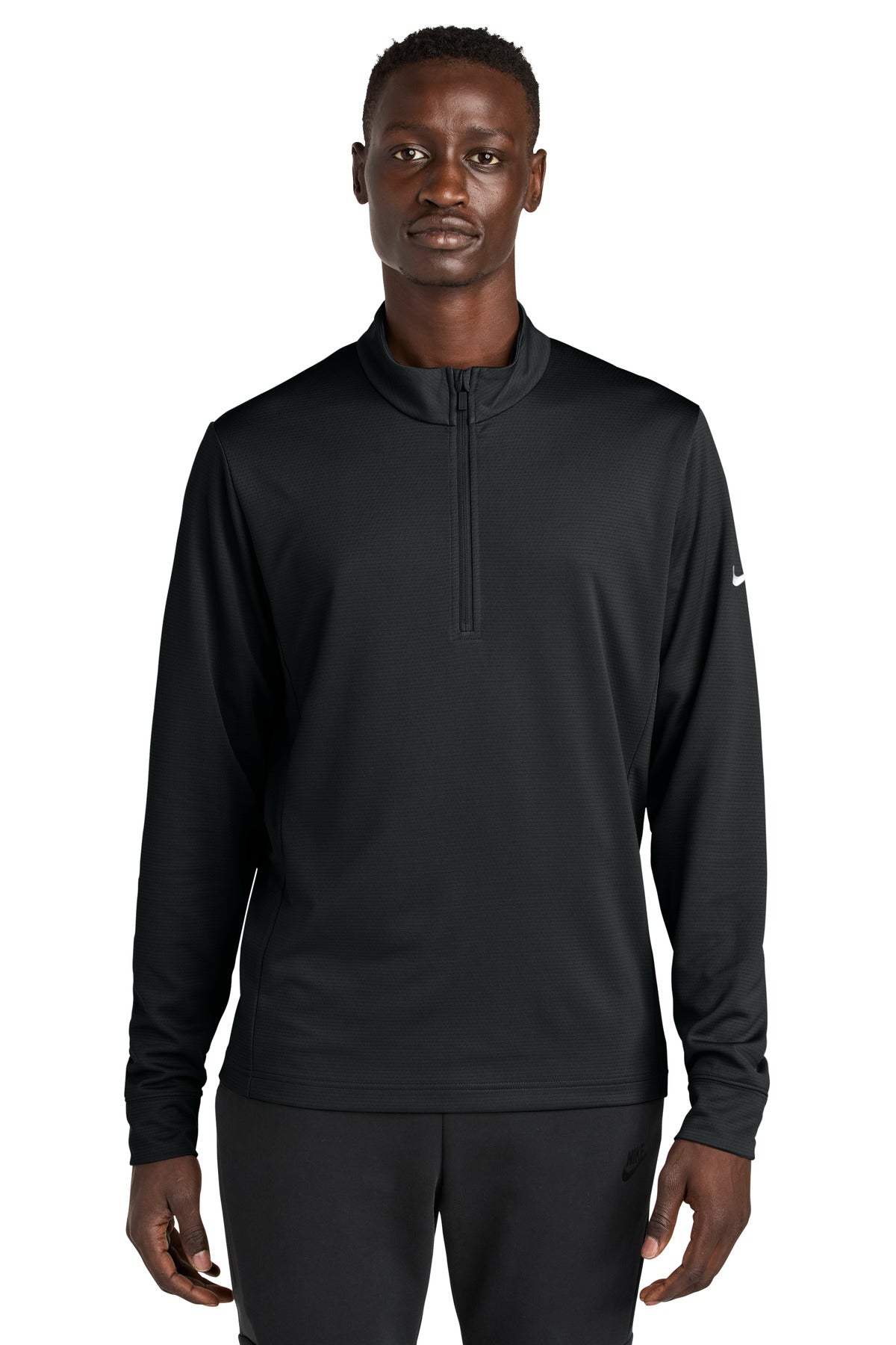 Front View of Black Nike Essential 1/2-Zip Cover-Up NKHM8036