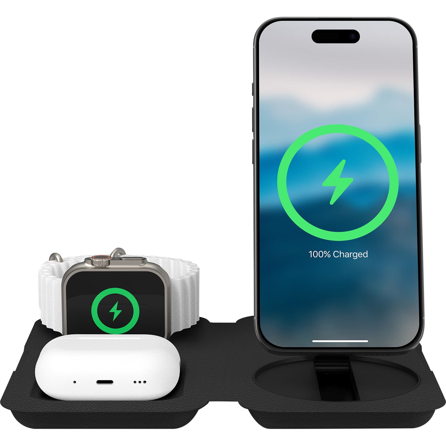 Front View of Black Nimble Fold 3-in-1 Wireless Charger