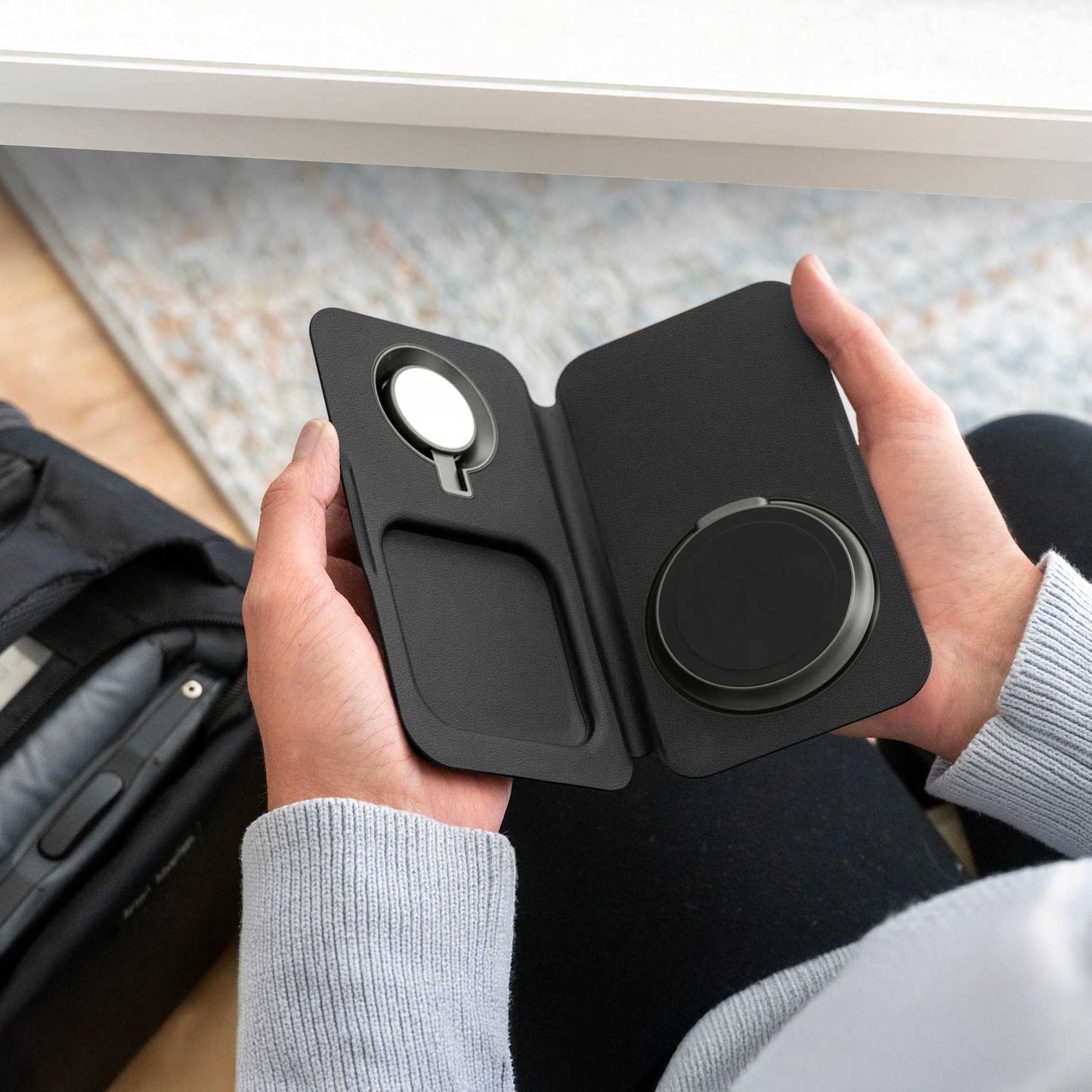 Front View of Black Nimble Fold 3-in-1 Wireless Charger