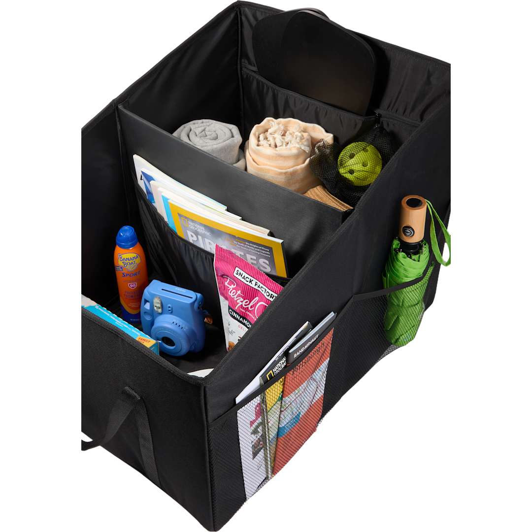 Front View of Black Recycled Trunk Organizer plain