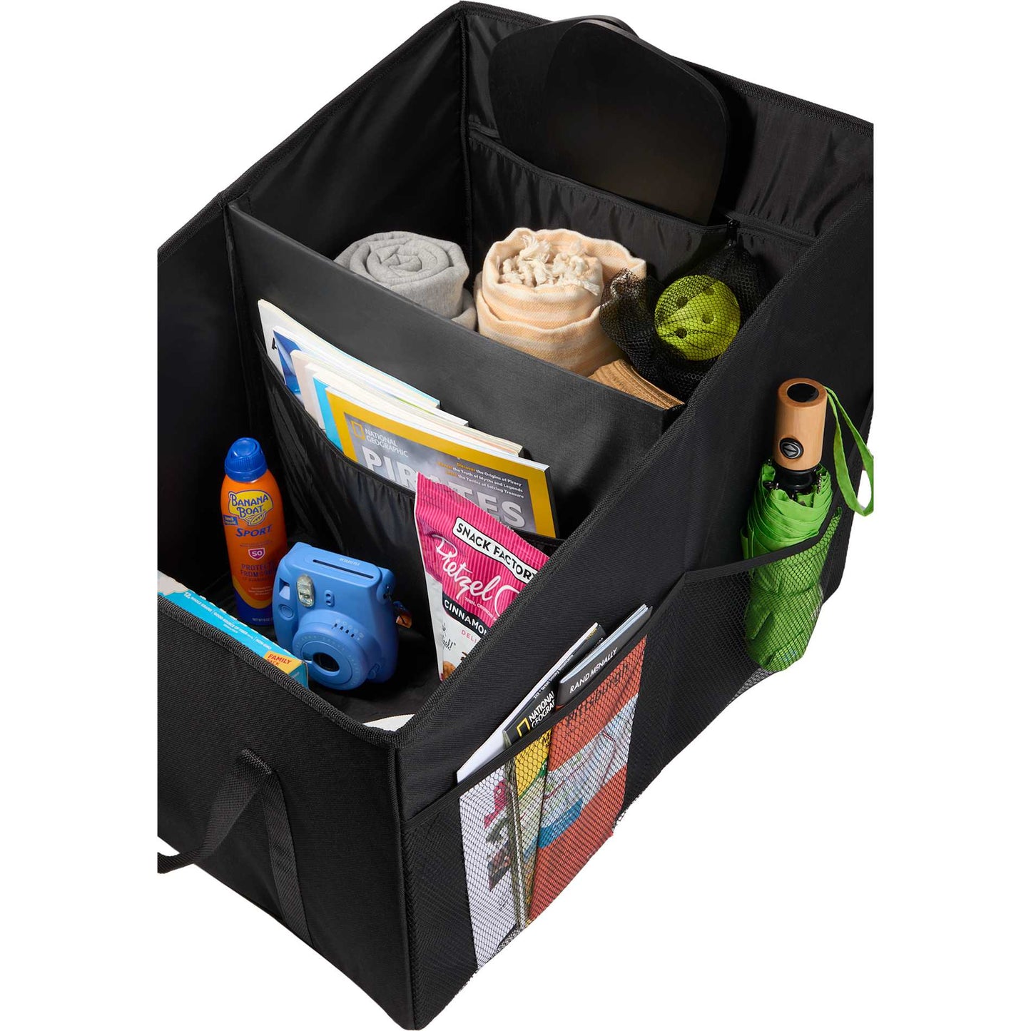 Front View of Black Recycled Trunk Organizer plain