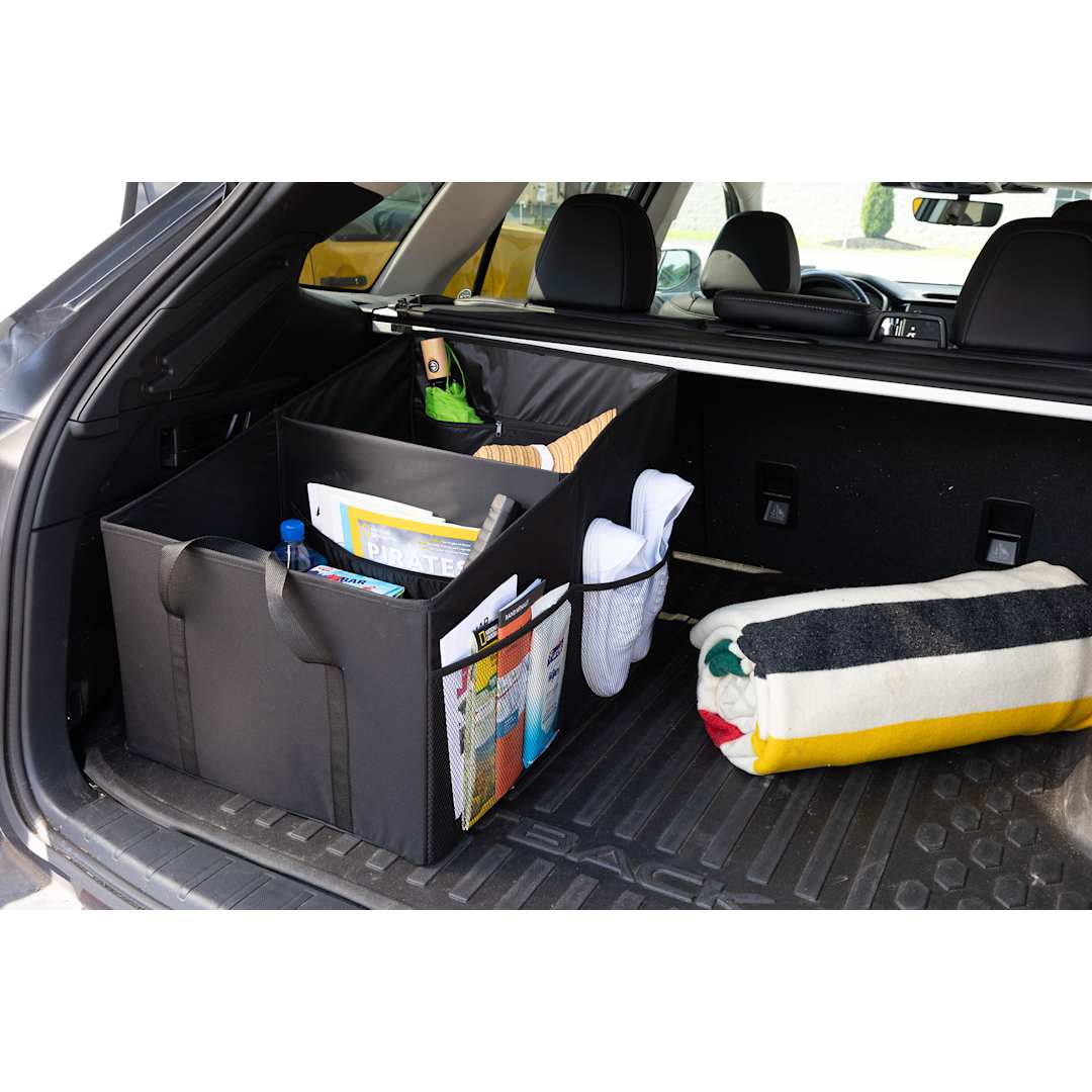 Front View of Black Recycled Trunk Organizer
