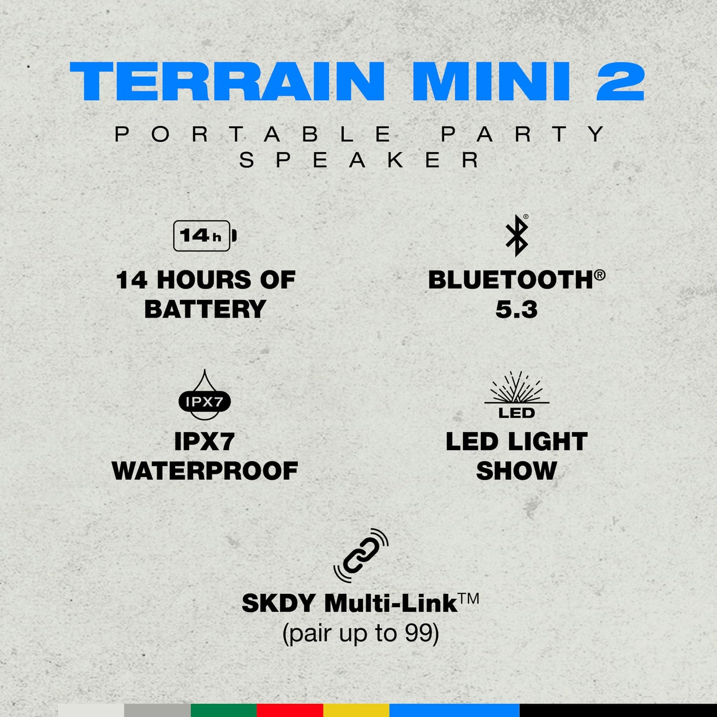 Front View of Black Skullcandy Terrain Mini 2 Bluetooth Speaker plain