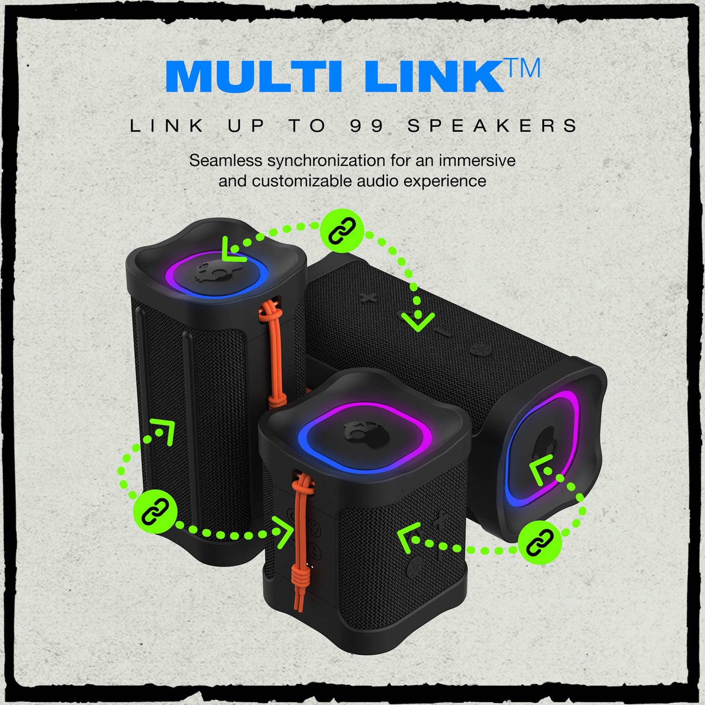 Front View of Black Skullcandy Terrain Mini 2 Bluetooth Speaker plain