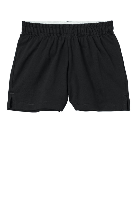 Front View of Black Sport-Tek Girls Jersey Knit Squad Short YGST311