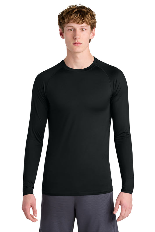 Front View of Black Sport-Tek PosiCharge Compression Long Sleeve Tee ST120LS