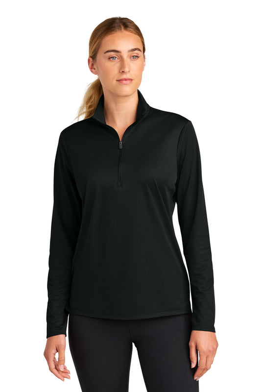 Front View of Black Sport-Tek Women's Micropique Sport-Wick 1/4-Zip LST672