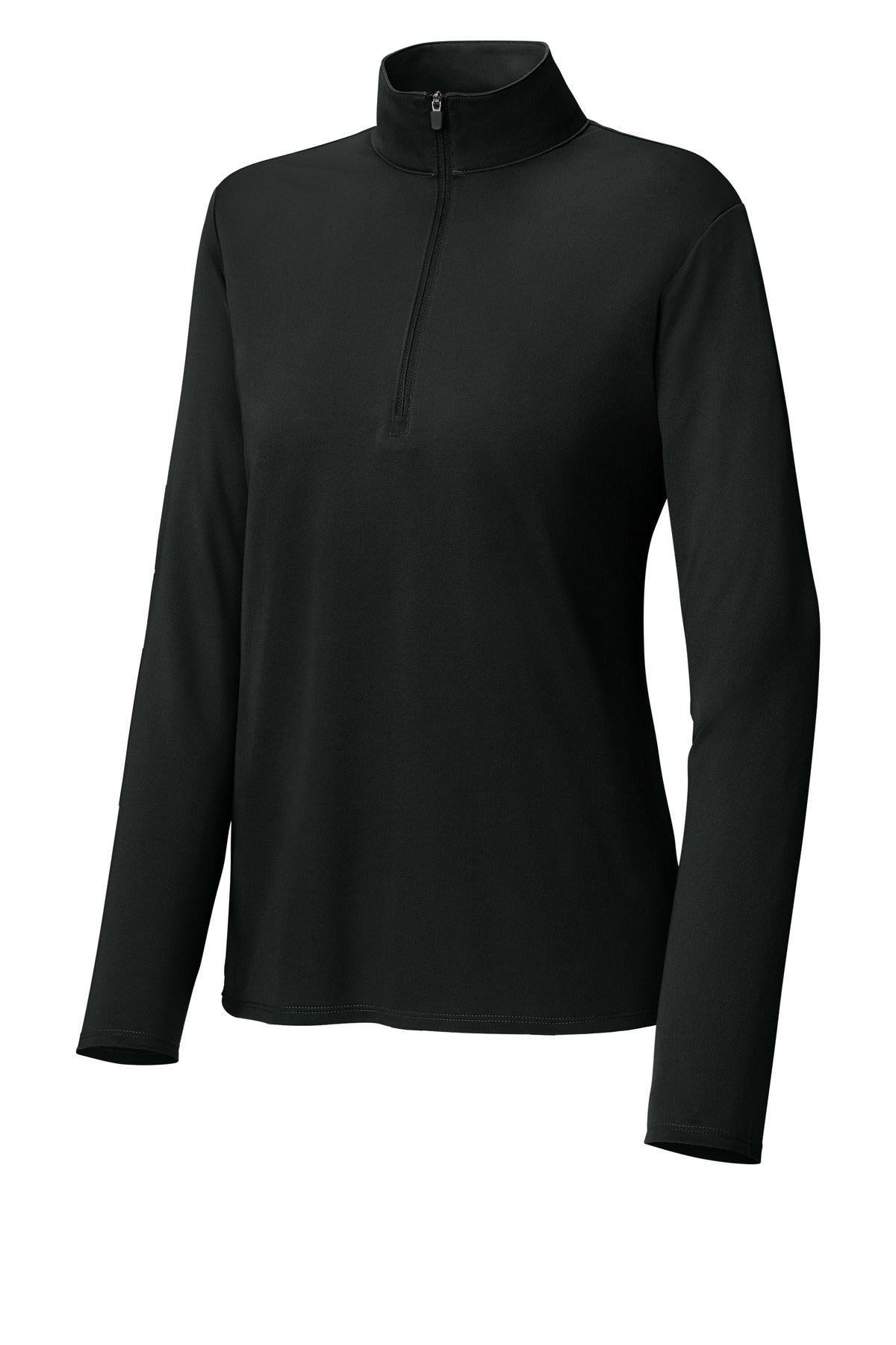 Front View of Black Sport-Tek Women's Micropique Sport-Wick 1/4-Zip LST672