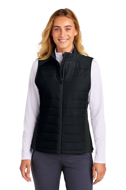 Front View of Black Sport-Tek Women's Teknical Hybrid Vest LST941