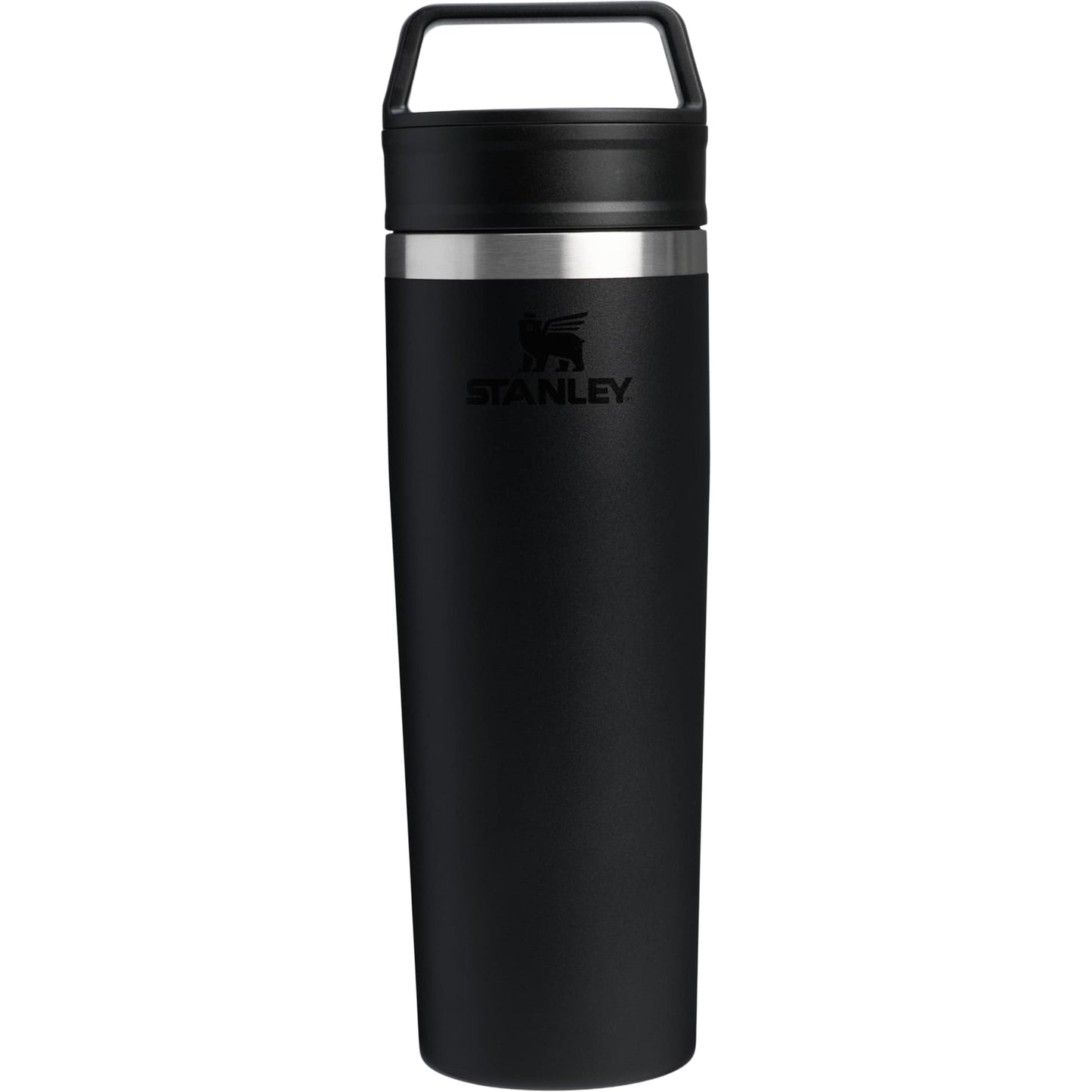 Front View of Black Stanley 20OZ CAFE-TO-GO TRAV MUG plain