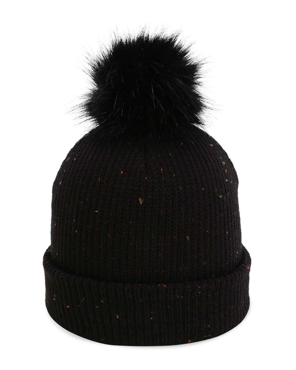 Front View of Black The Montage Pom Cuffed Beanie - 6014