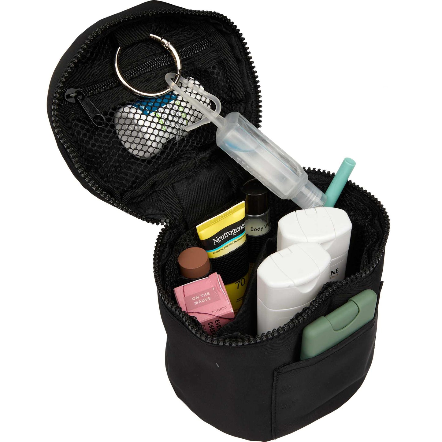 Front View of Black Wellable Recycled Round Travel Case plain