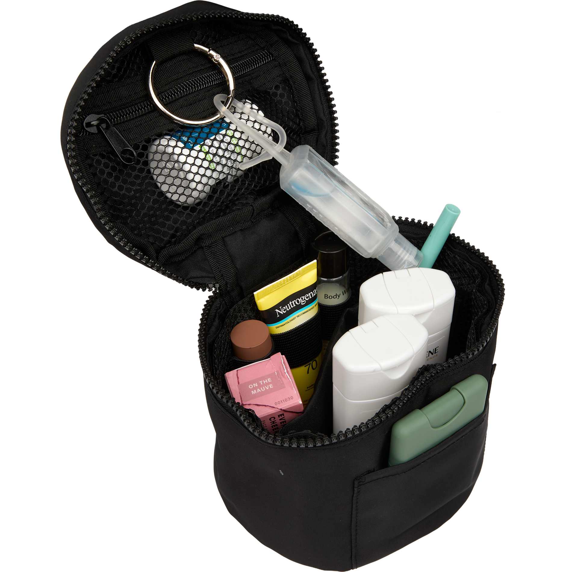 Front View of Black Wellable Recycled Round Travel Case plain
