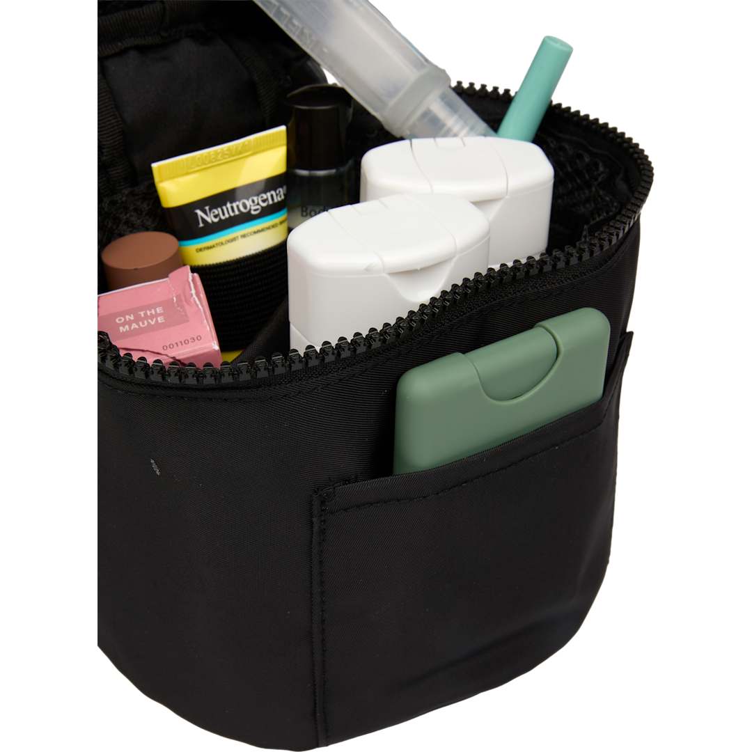 Front View of Black Wellable Recycled Round Travel Case