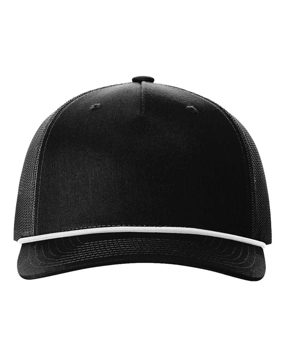 Front View of Black/ White Five-Panel Trucker with Rope Cap - 112FPR
