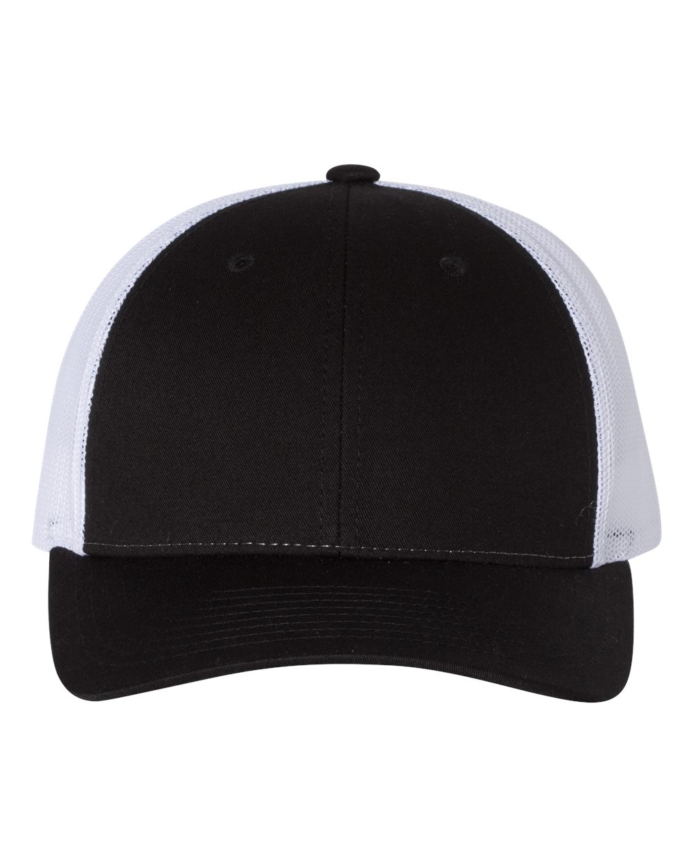 Front View of Black/ White Low Pro Trucker Cap - 115