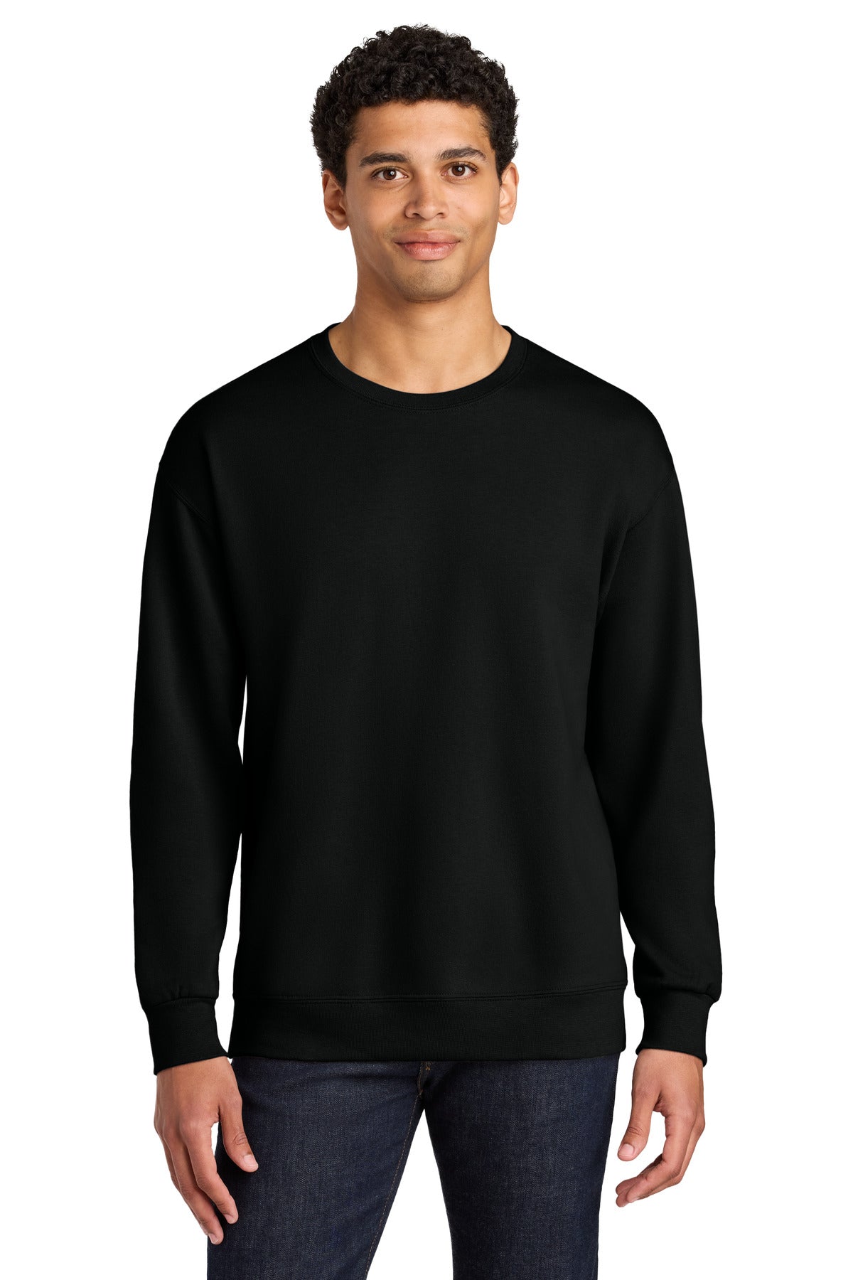 Front View of BlackInk Jerzees Ultimate Unisex CVC Ring Spun Crewneck Sweatshirt IC48M