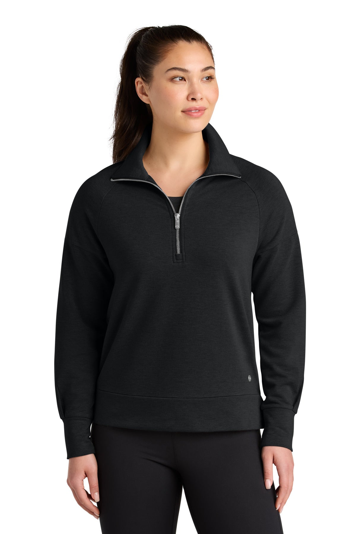 Front View of Blacktop OGIO Women's Luuma 1/2-Zip LOG814